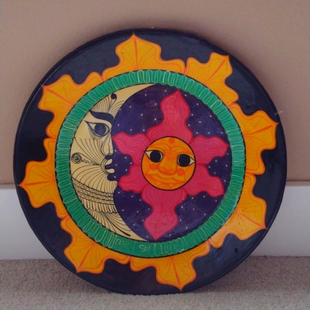 Handmade sun and moon clay plate